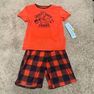 Cat & Jack Orange Short-Sleeve Pajama Set with Black Plaid Shorts